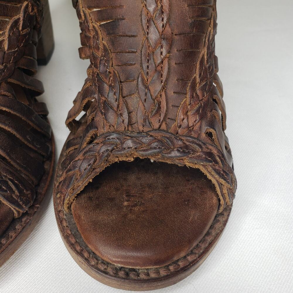 Freebird by Steven Bela Heeled Cage Sandals Boots Brown Leather Sz 7 Distressed - Picture 4 of 16